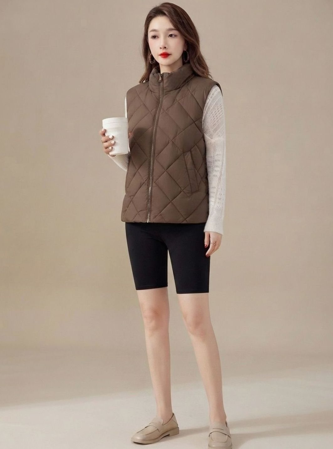 Bodywarmer Damen Steppweste Hochkragen Ärmellos Reißverschluss