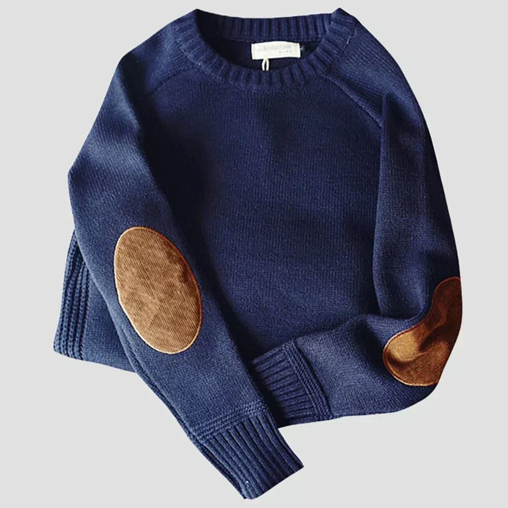Fabian | Herren Klassischer Strickpullover mit Ellbogenpatches für den Winter