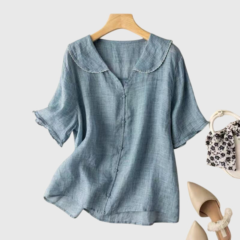 Stefanie | Damen Bluse mit kurzen Ärmeln und Knopfleiste