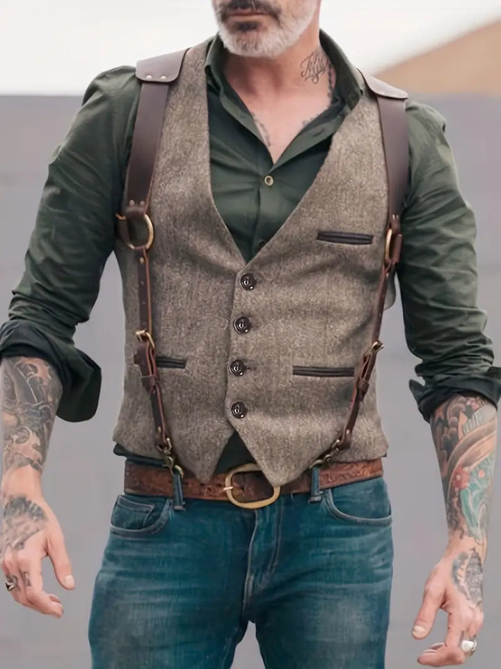 Patrick | Herren Vintage Weste mit Schnallenriemen und Knöpfen