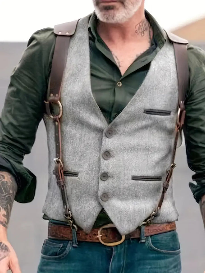 Patrick | Herren Vintage Weste mit Schnallenriemen und Knöpfen