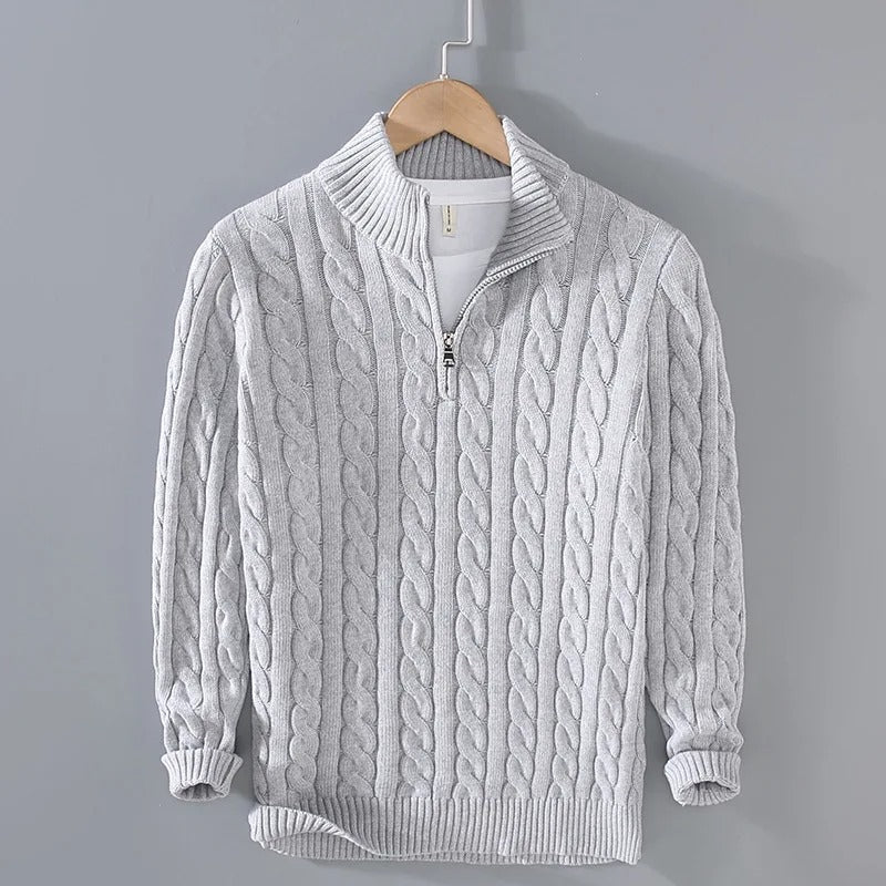 Florian | Herren Zopfstrick-Troyer Pullover mit Reißverschlusskragen
