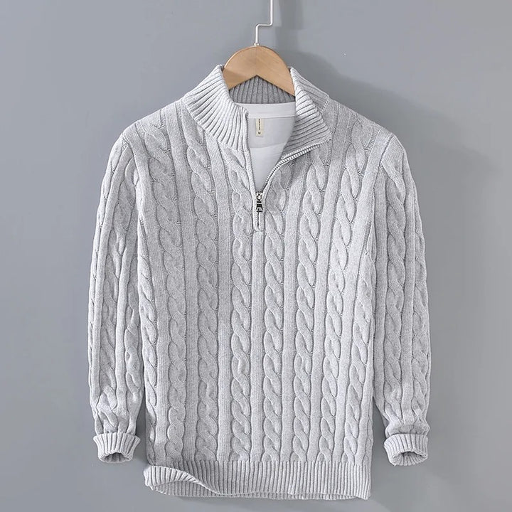 Florian | Herren Zopfstrick-Troyer Pullover mit Reißverschlusskragen