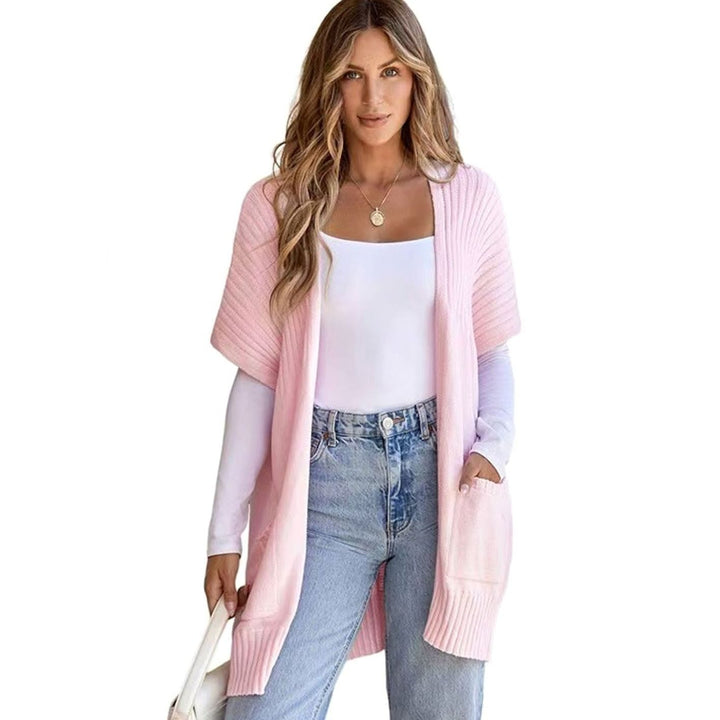 Cameron Strickjacke Damen Offene Front Kurzarm mit Taschen - Pink
