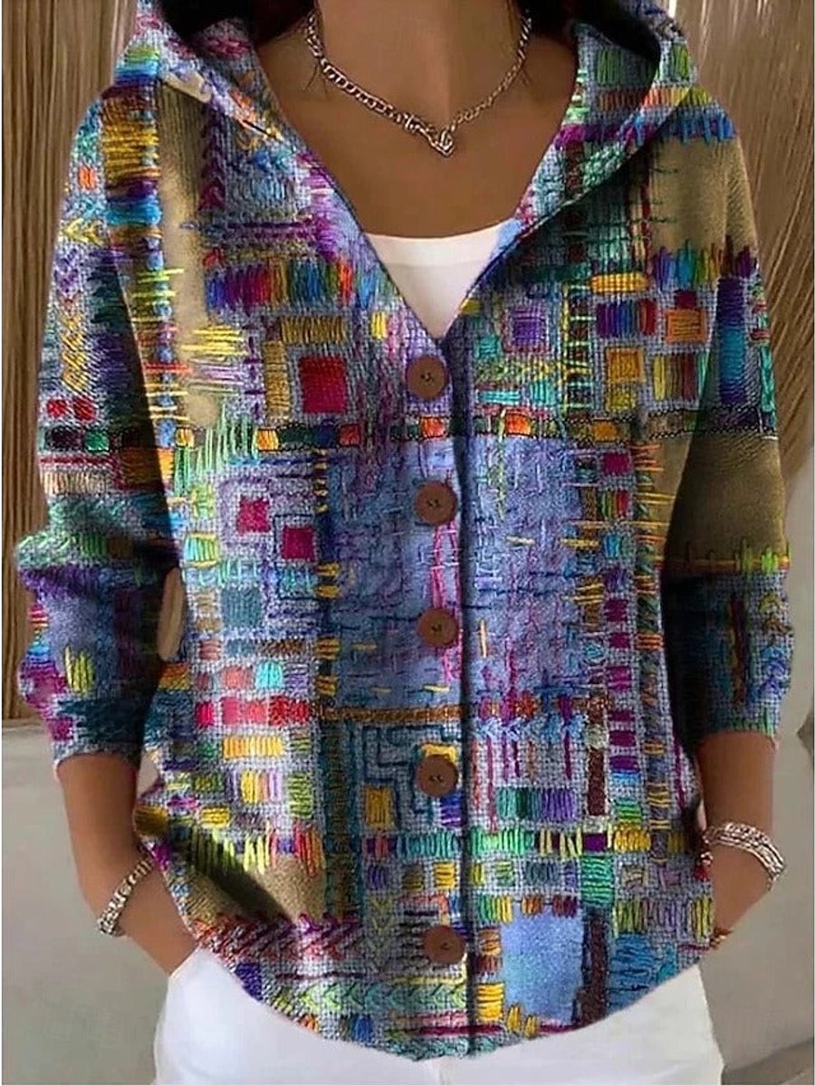Cassidy Strickjacke Damen Bunt Geknöpfte Hoodie Cardigan - Lila