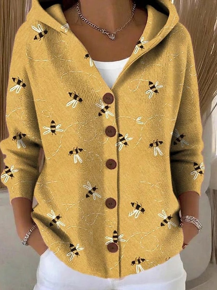 Cassidy Strickjacke Damen Bunt Geknöpfte Hoodie Cardigan - Gelb