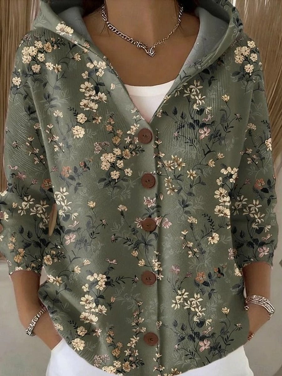 Cassidy Strickjacke Damen Bunt Geknöpfte Hoodie Cardigan - Dunkelgrün