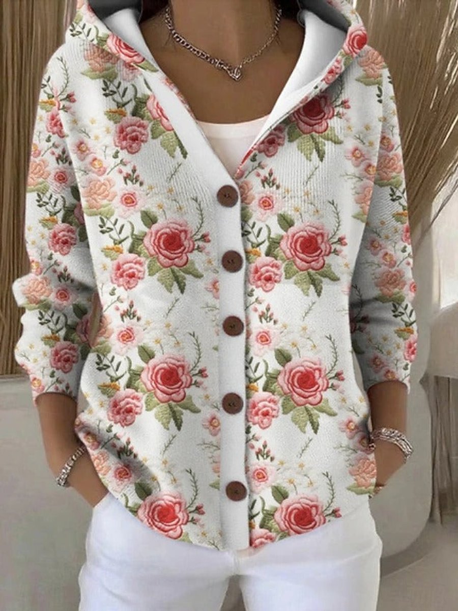 Cassidy Strickjacke Damen Bunt Geknöpfte Hoodie Cardigan - Zartes Rosa