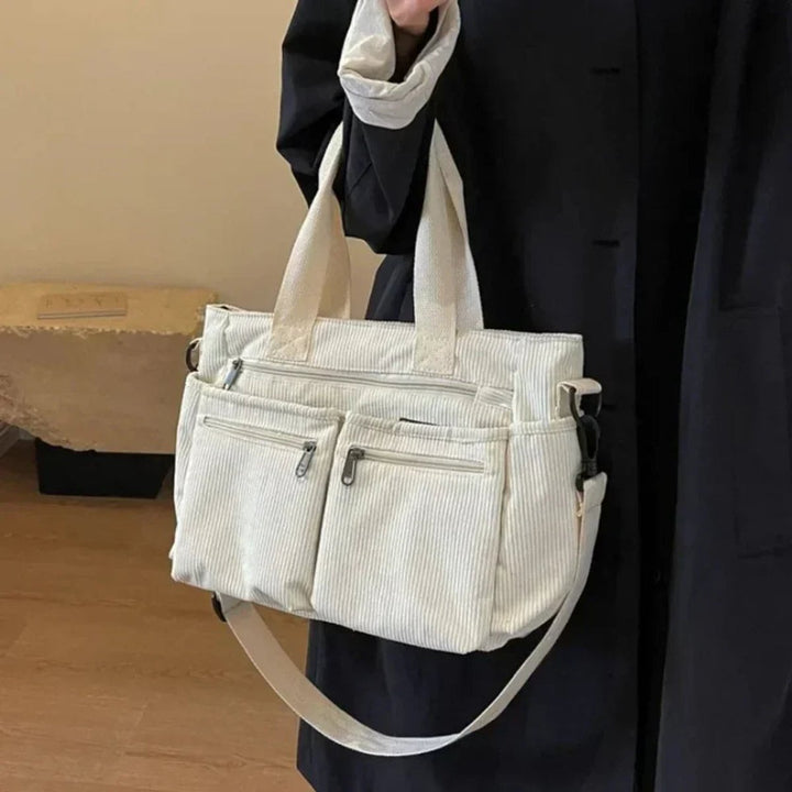 Cord Tote Bag Damen Schultertasche Mehrfachtaschen Reißverschluss