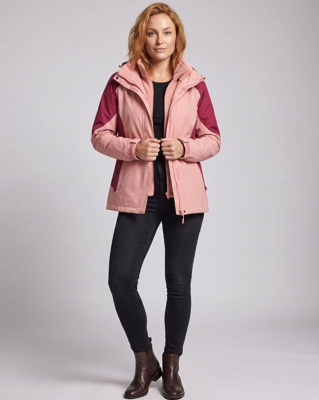 Damen 2-in-1 Softshell Outdoorjacke mit Fleece-Innenjacke und Kapuze