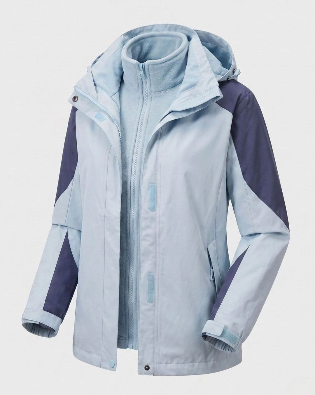 Damen 2-in-1 Softshell Outdoorjacke mit Fleece-Innenjacke und Kapuze - Herren Outdoorjacke Hellblau