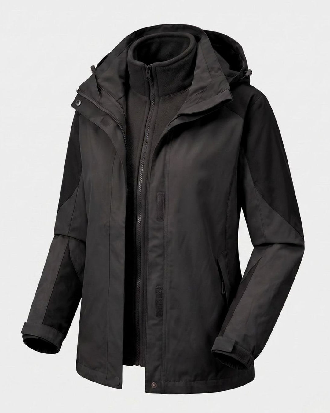 Damen 2-in-1 Softshell Outdoorjacke mit Fleece-Innenjacke und Kapuze - Damen Outdoorjacke Grau