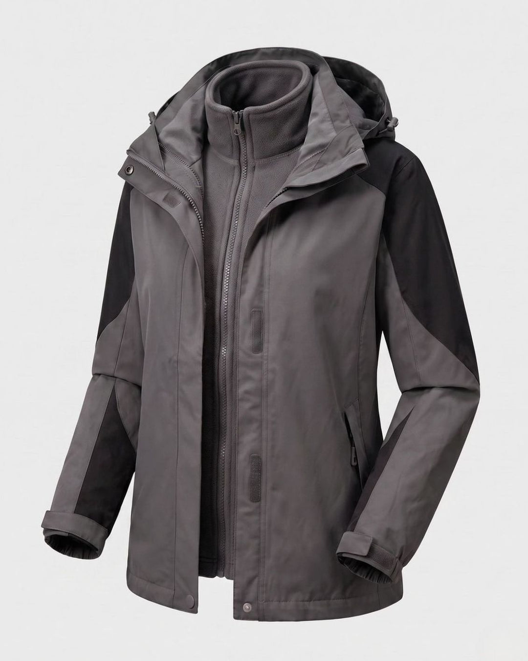 Damen 2-in-1 Softshell Outdoorjacke mit Fleece-Innenjacke und Kapuze - Herren Softshell Grau