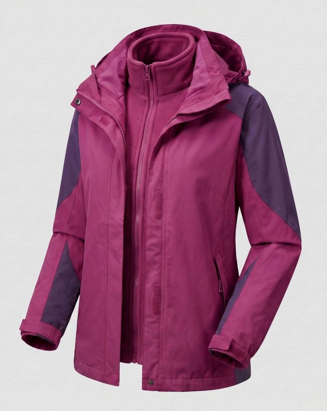 Damen 2-in-1 Softshell Outdoorjacke mit Fleece-Innenjacke und Kapuze - Damen Softshell Weinrot