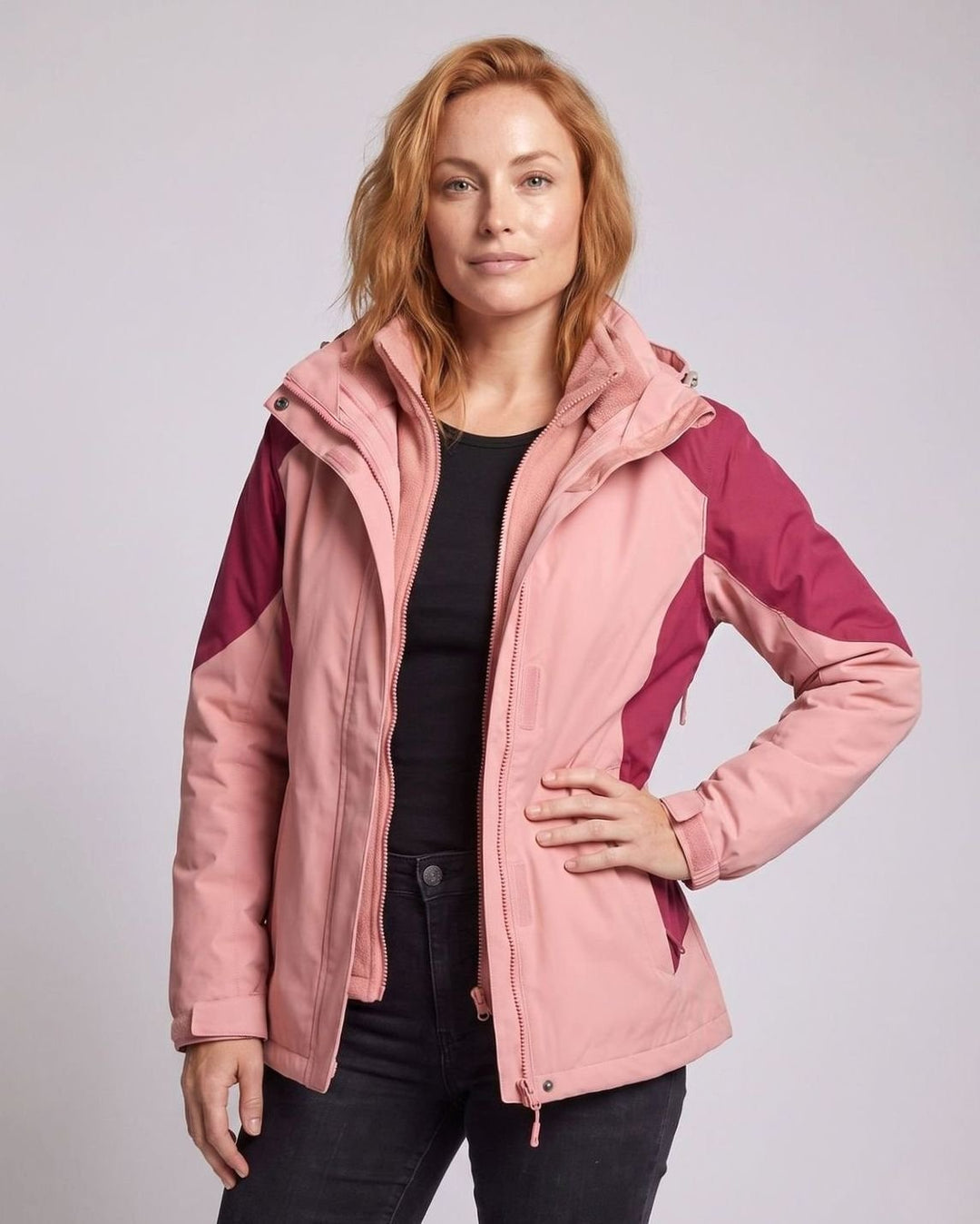 Damen 2-in-1 Softshell Outdoorjacke mit Fleece-Innenjacke und Kapuze
