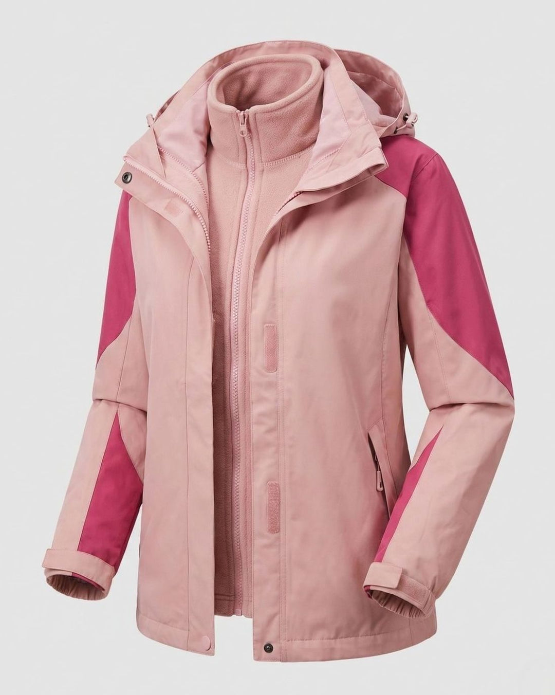 Damen 2-in-1 Softshell Outdoorjacke mit Fleece-Innenjacke und Kapuze - Damen Outdoorjacke Rosa
