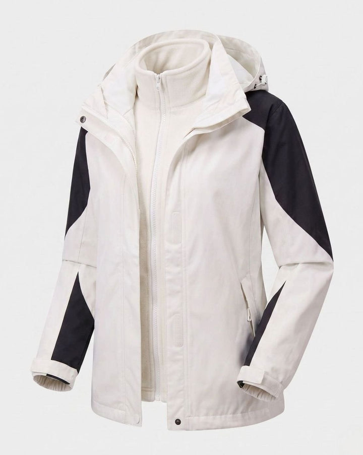 Damen 2-in-1 Softshell Outdoorjacke mit Fleece-Innenjacke und Kapuze - Damen Softshell Elfenbein