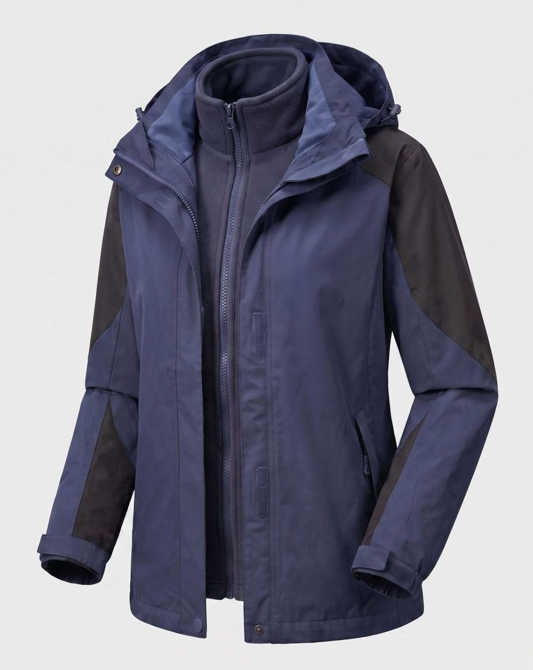 Damen 2-in-1 Softshell Outdoorjacke mit Fleece-Innenjacke und Kapuze - Herren Dunkelblau