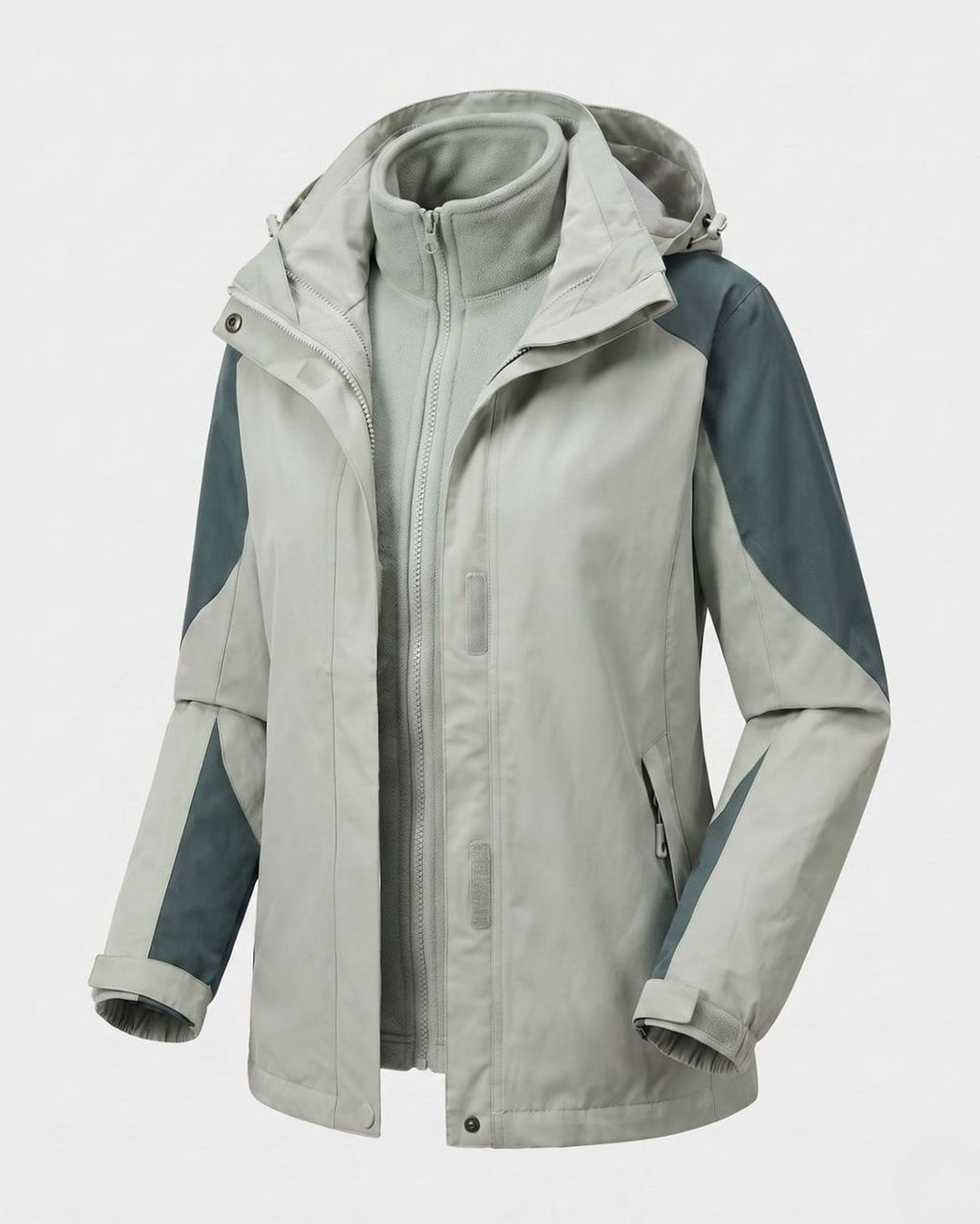 Damen 2-in-1 Softshell Outdoorjacke mit Fleece-Innenjacke und Kapuze - Damen Softshell Erbsengrün