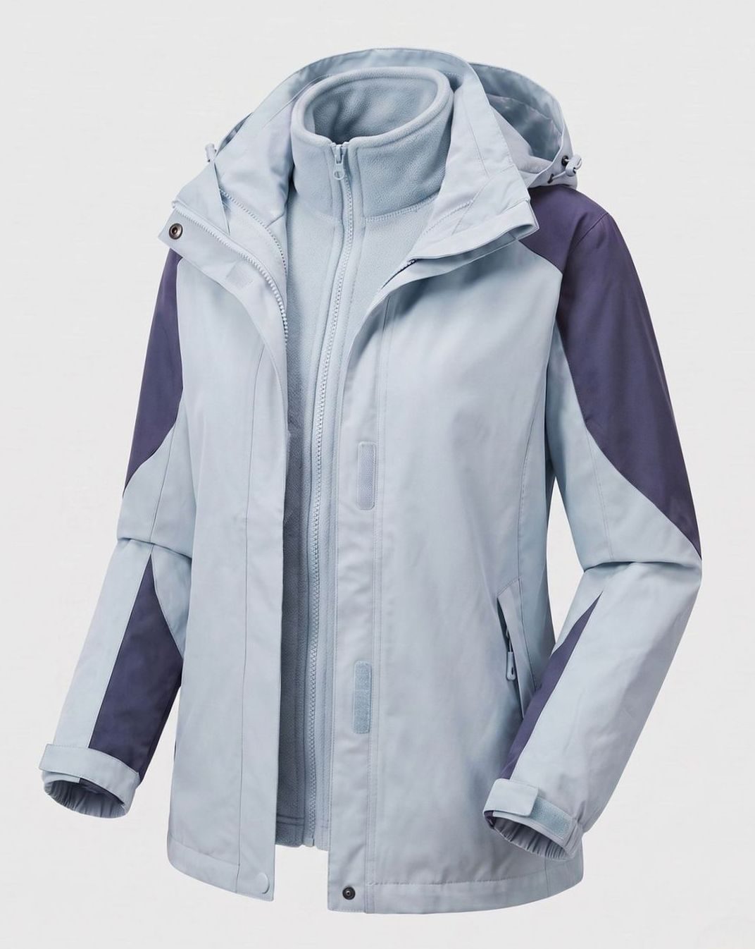 Damen 2-in-1 Softshell Outdoorjacke mit Fleece-Innenjacke und Kapuze - Damen Hellblau