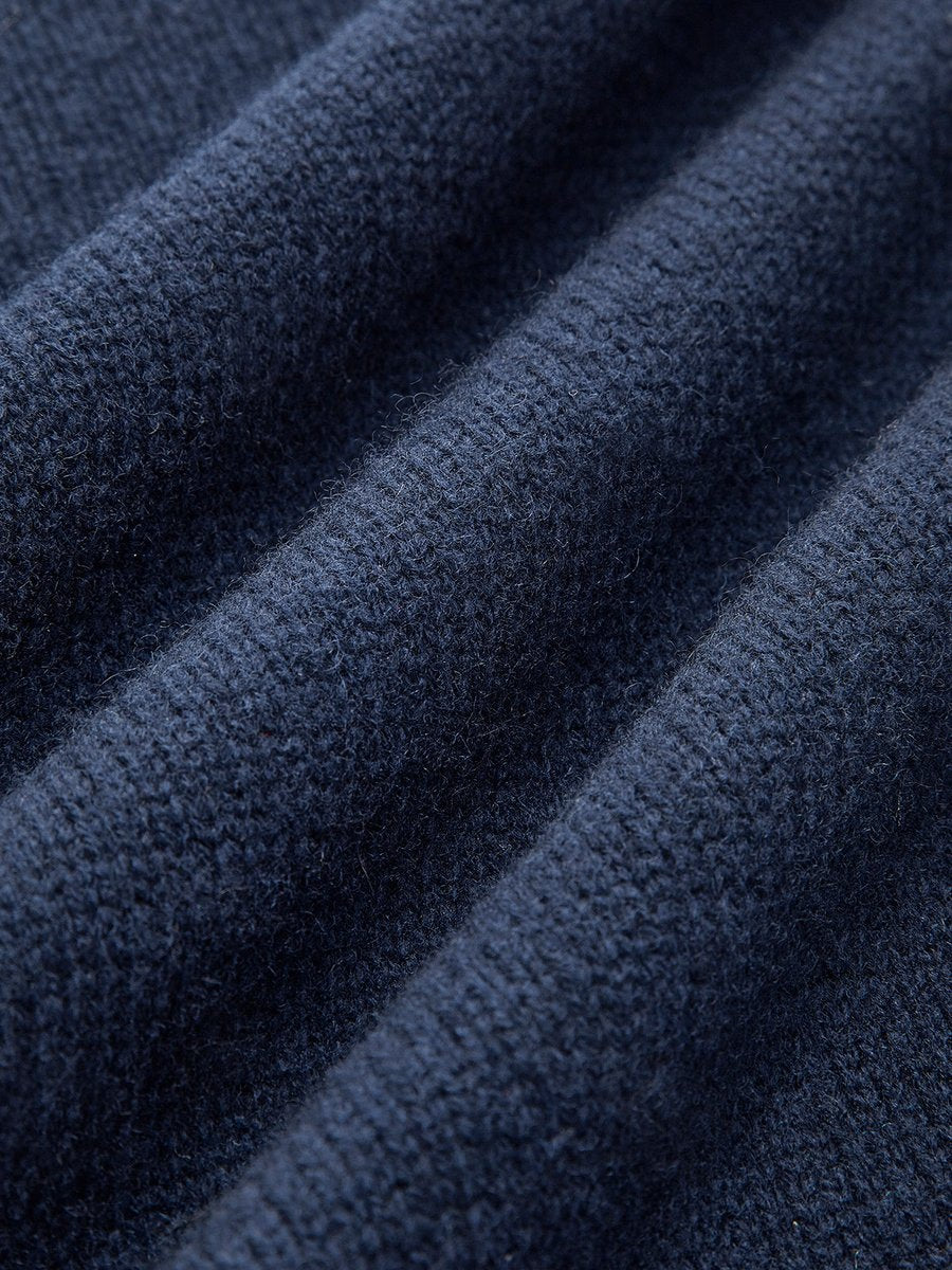 Damen 2-in-1 Strick-Sweater mit Denim-Kragen und Metallknöpfen