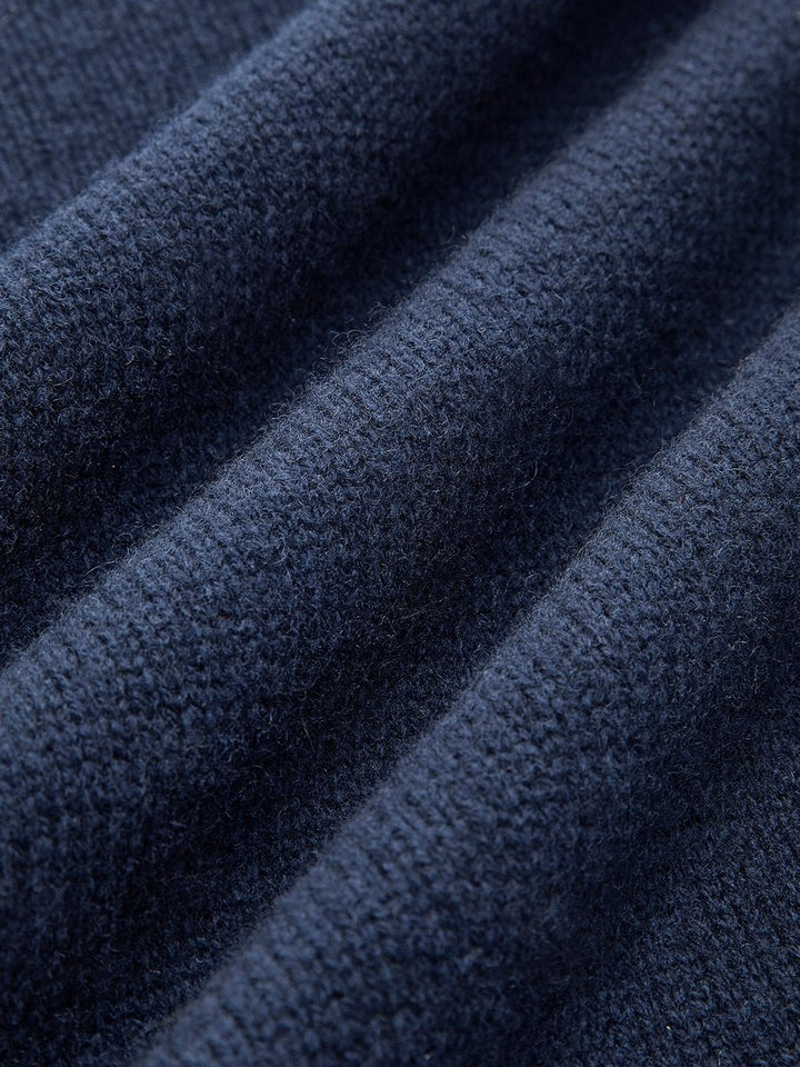 Damen 2-in-1 Strick-Sweater mit Denim-Kragen und Metallknöpfen