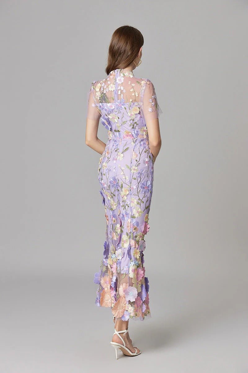 Damen 3D-Blumen Mesh Ärmelloses Maxi-Kleid