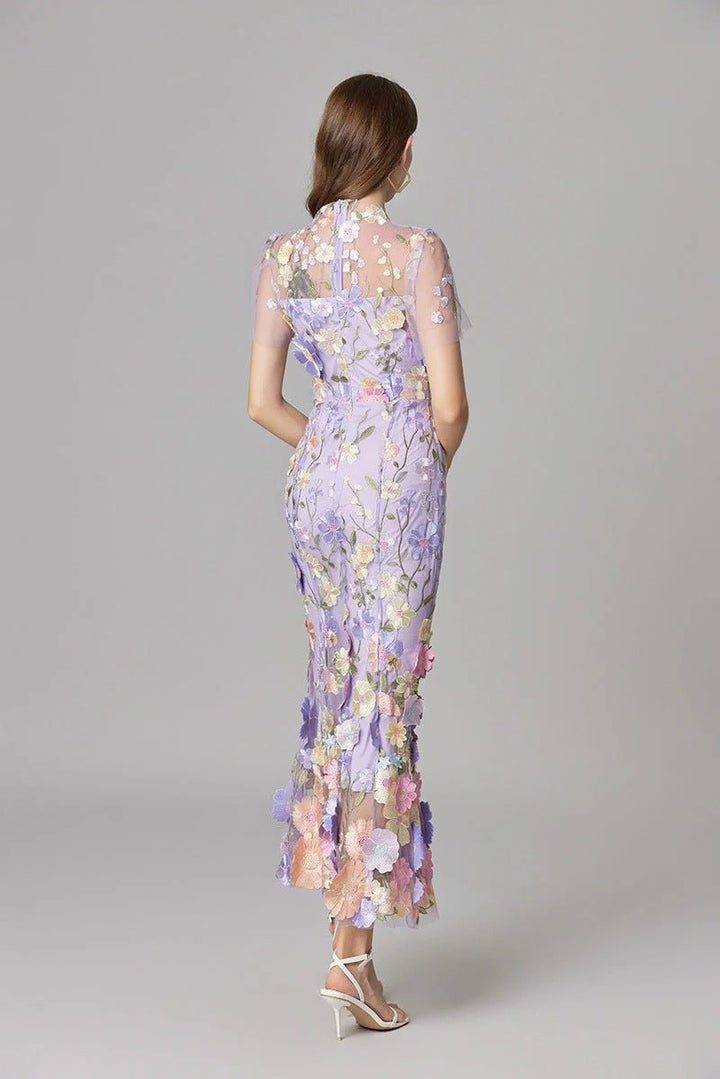 Damen 3D-Blumen Mesh Ärmelloses Maxi-Kleid