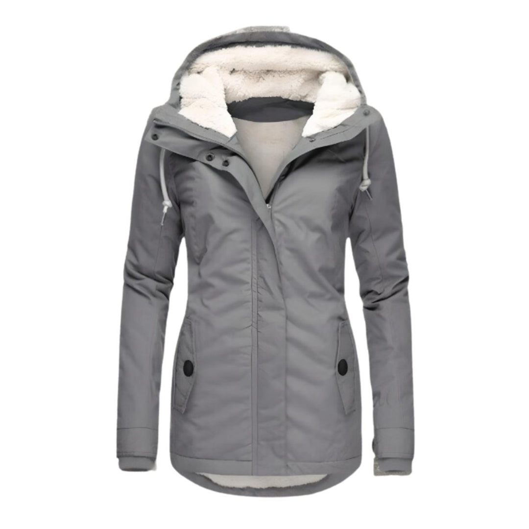 Damen Allwetter-Parka Gefütterter Sherpa-Kapuzenmantel Wasserabweisend - Grau