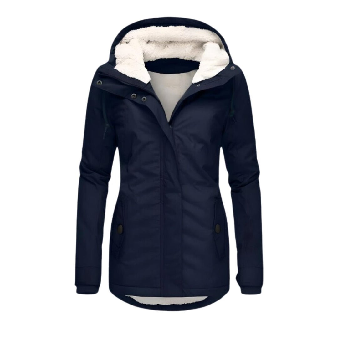 Damen Allwetter-Parka Gefütterter Sherpa-Kapuzenmantel Wasserabweisend - Marineblau