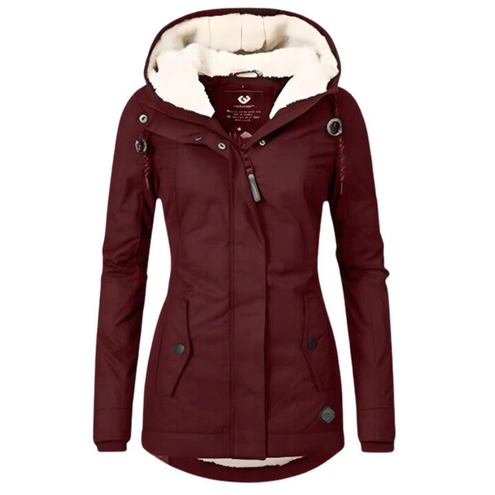 Damen Allwetter-Parka Gefütterter Sherpa-Kapuzenmantel Wasserabweisend - Weinrot