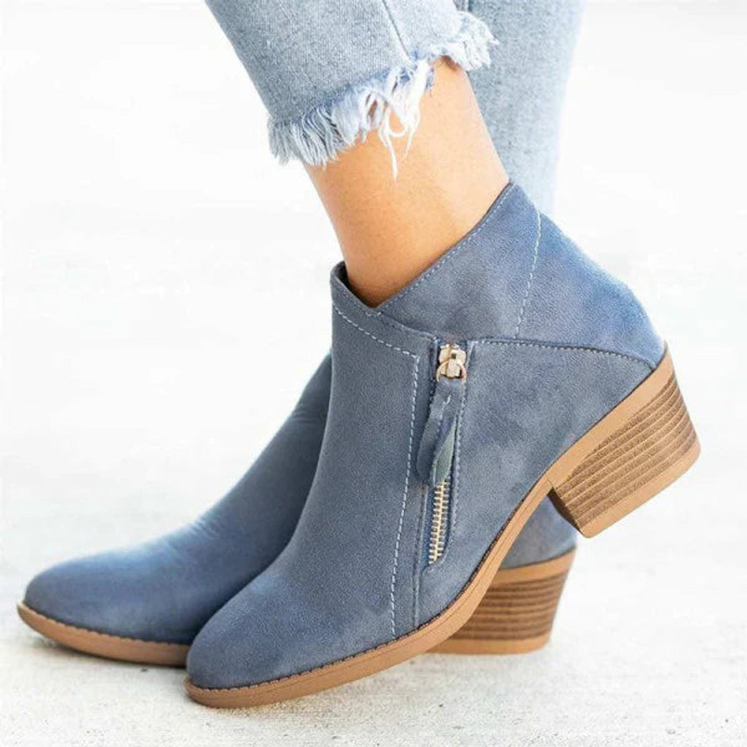 Damen Ankle Boots Niedriger Absatz Reißverschluss Stiefeletten - Blau