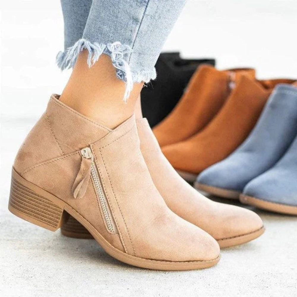 Damen Ankle Boots Niedriger Absatz Reißverschluss Stiefeletten