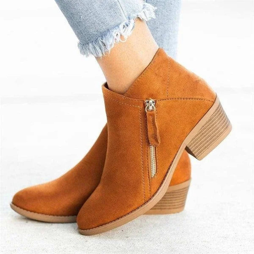 Damen Ankle Boots Niedriger Absatz Reißverschluss Stiefeletten - Orange