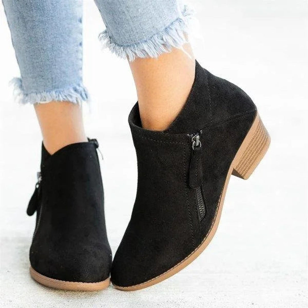 Damen Ankle Boots Niedriger Absatz Reißverschluss Stiefeletten