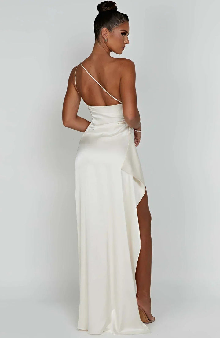 Damen Asymmetrisches One-Shoulder Abendkleid Maxi mit Beinschlitz
