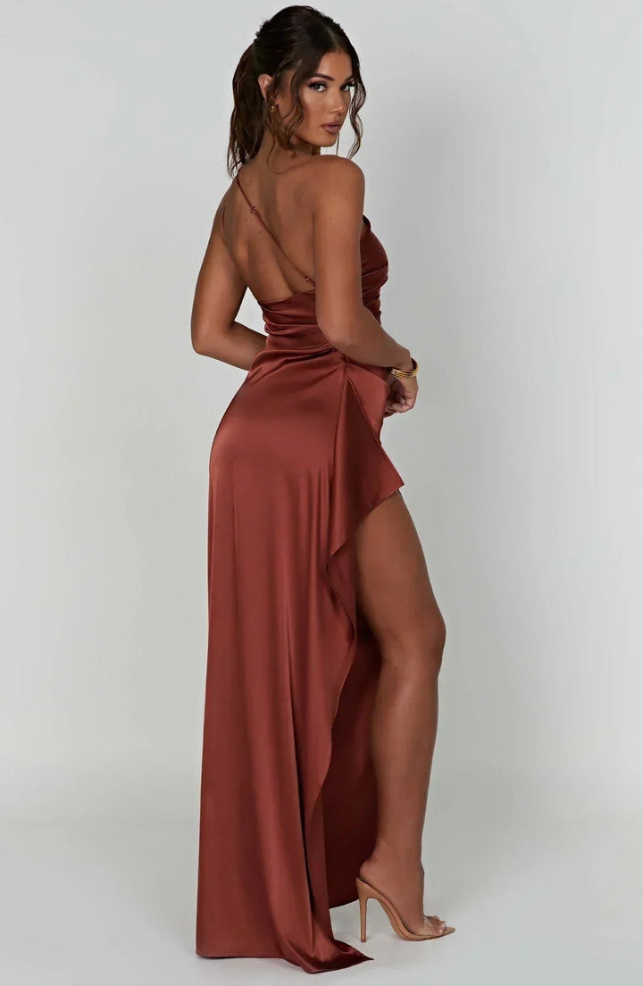Damen Asymmetrisches One-Shoulder Abendkleid Maxi mit Beinschlitz