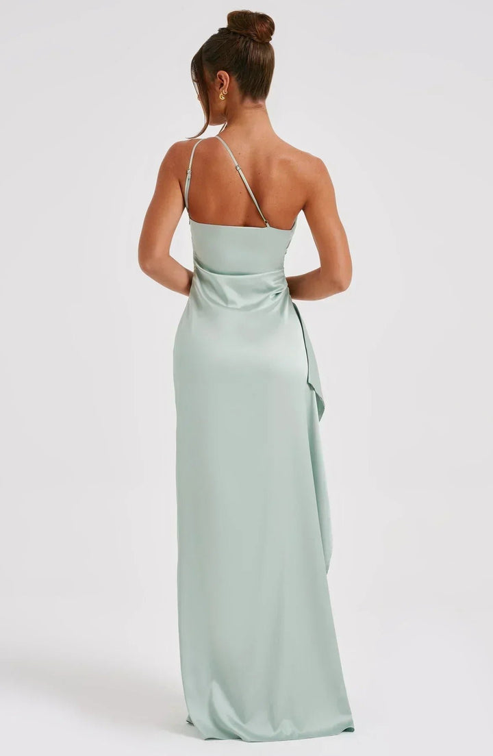 Damen Asymmetrisches One-Shoulder Abendkleid Maxi mit Beinschlitz