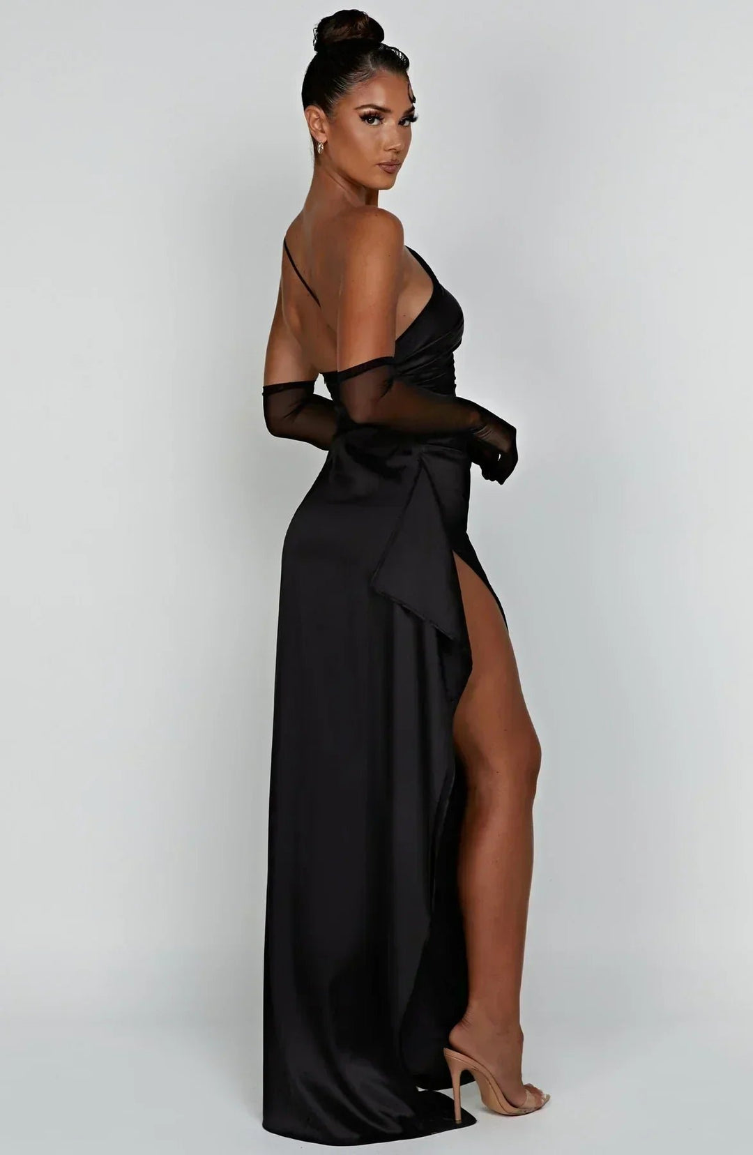Damen Asymmetrisches One-Shoulder Abendkleid Maxi mit Beinschlitz