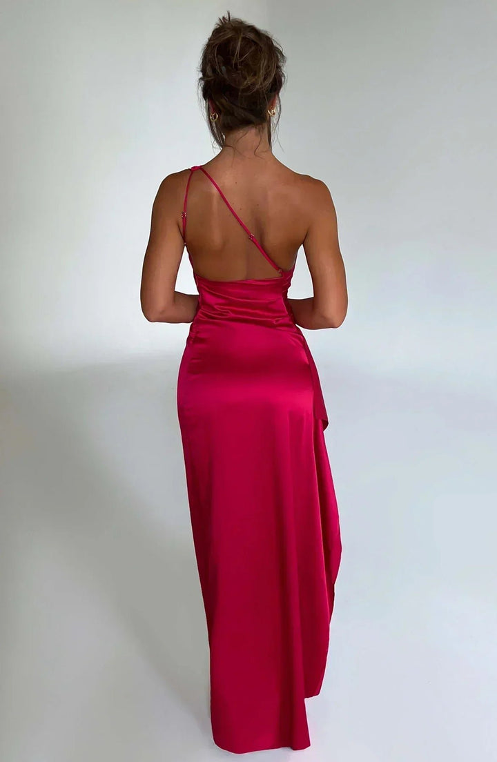 Damen Asymmetrisches One-Shoulder Abendkleid Maxi mit Beinschlitz