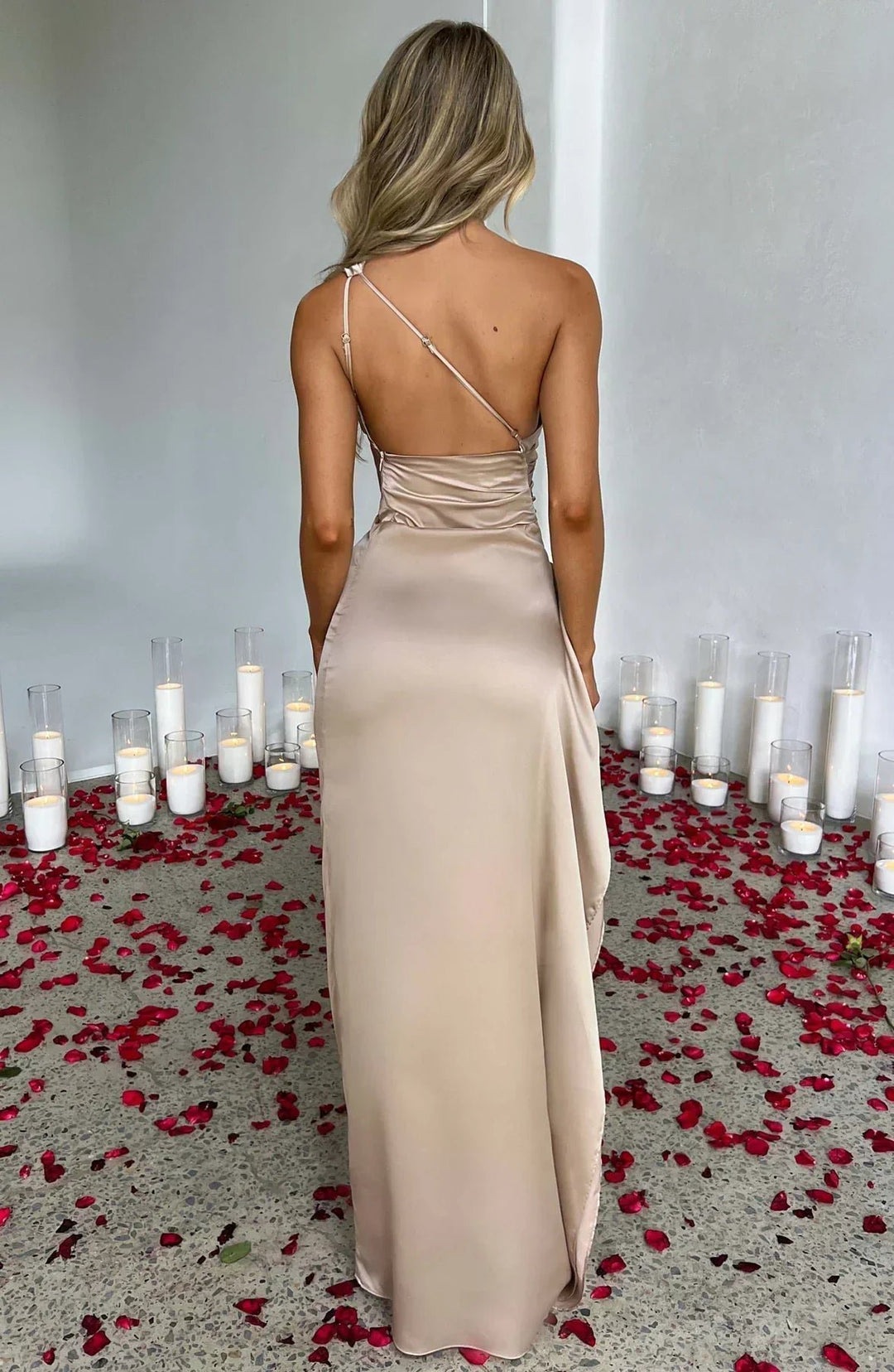 Damen Asymmetrisches One-Shoulder Abendkleid Maxi mit Beinschlitz