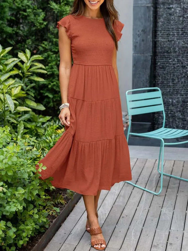 Damen Bauchkontrolle Gestuftes Midi-Kleid - Orange
