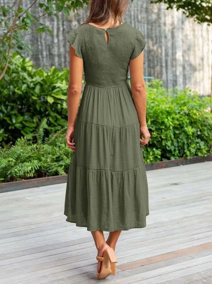 Damen Bauchkontrolle Gestuftes Midi-Kleid