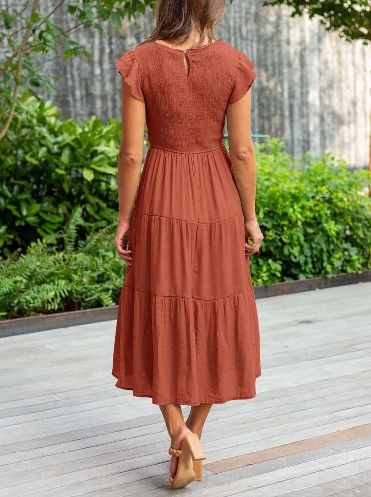 Damen Bauchkontrolle Gestuftes Midi-Kleid