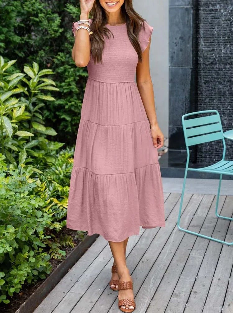 Damen Bauchkontrolle Gestuftes Midi-Kleid