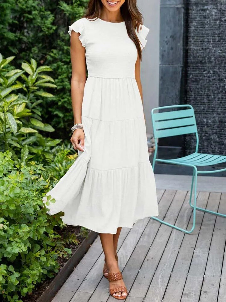Damen Bauchkontrolle Gestuftes Midi-Kleid - White