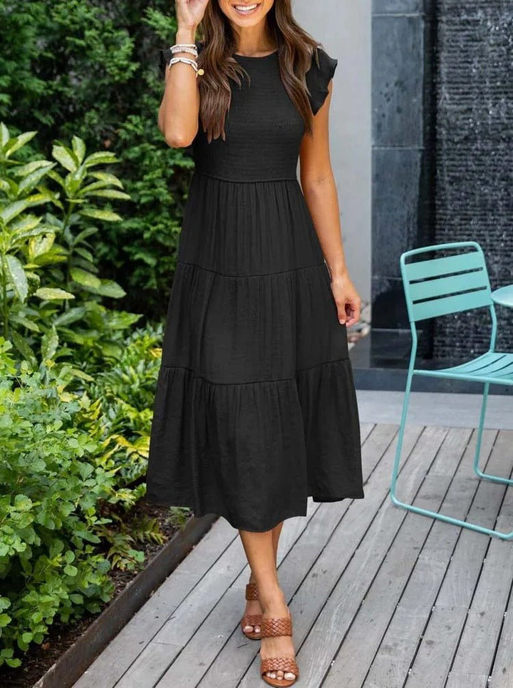 Damen Bauchkontrolle Gestuftes Midi-Kleid - Black