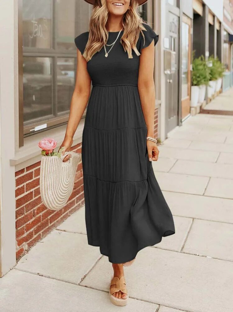 Damen Bauchkontrolle Gestuftes Midi-Kleid