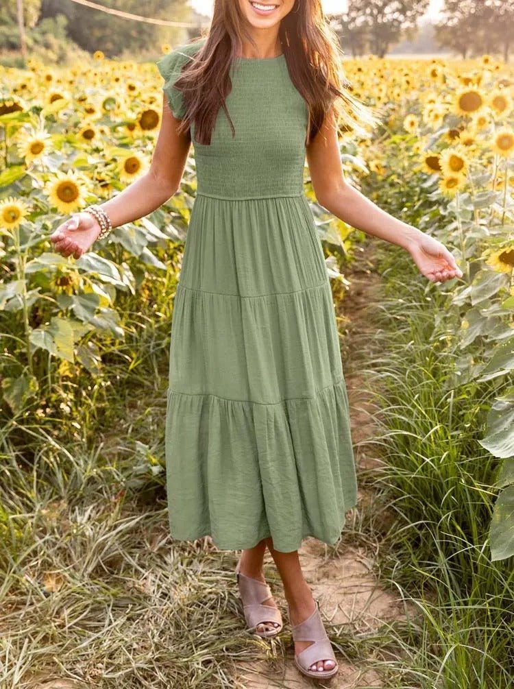 Damen Bauchkontrolle Gestuftes Midi-Kleid