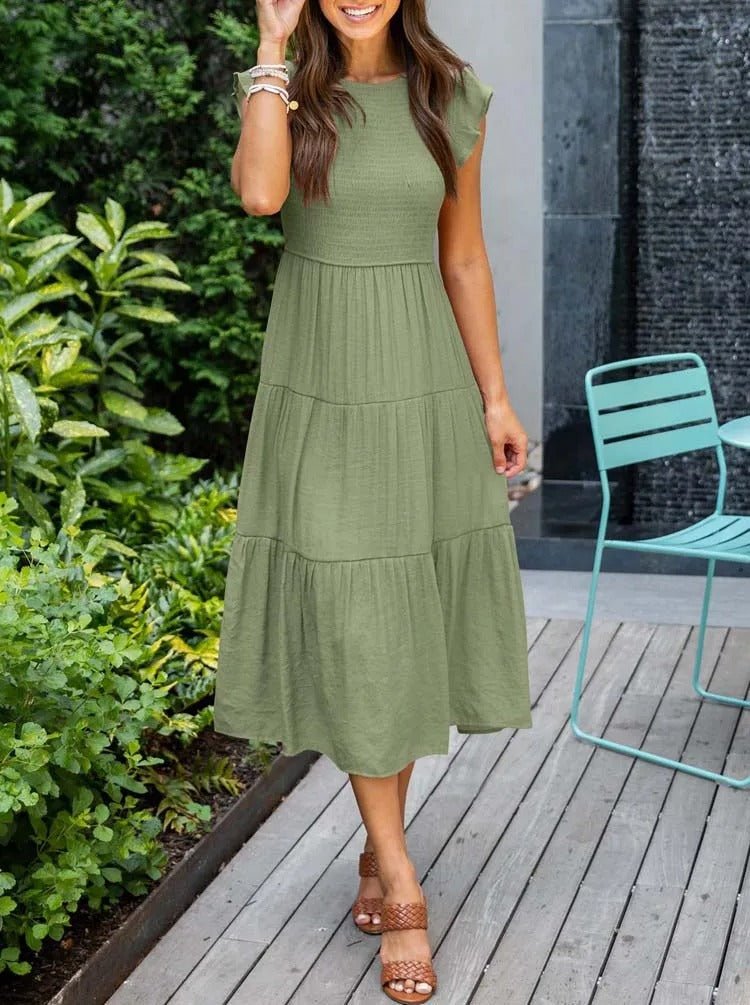 Damen Bauchkontrolle Gestuftes Midi-Kleid - Dark green
